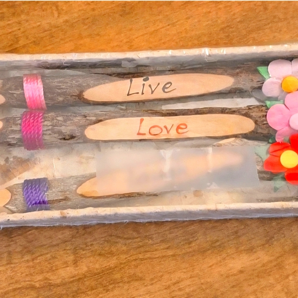 Wooden Tree Bark Pencils Live Laugh Love Decorative Large Pencils Floral Boho